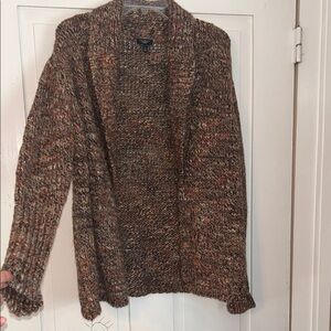 Women’s Open Front Knit Cardigan Sweater Brown & Orange 1X Cabin Boho Granola